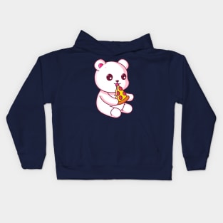 Cute polar bear eating pizza Kids Hoodie